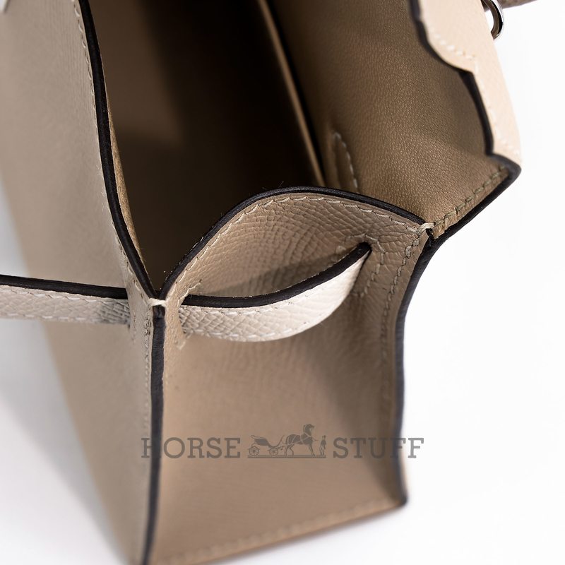 Hermès Kelly Sellier Mini II Limited Edition Tricolor Trench / Etoupe / Craie Epsom PHW