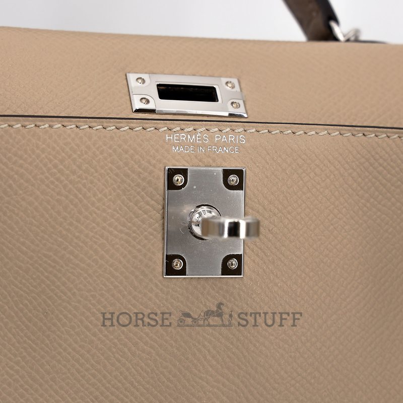 Hermès Kelly Sellier Mini II Limited Edition Tricolor Trench / Etoupe / Craie Epsom PHW