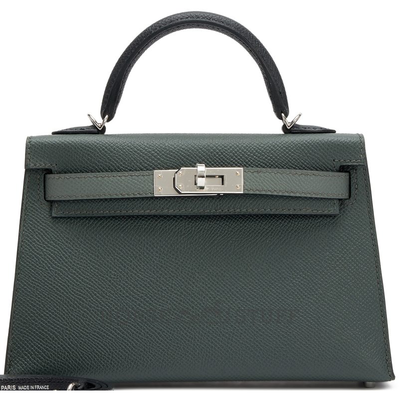 Hermès Kelly Sellier Mini II Limited Edition Tricolor Vert Mangrove / Vert Amande / Black Epsom PHW