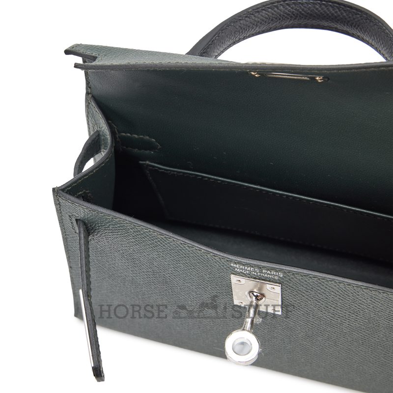 Hermès Kelly Sellier Mini II Limited Edition Tricolor Vert Mangrove / Vert Amande / Black Epsom PHW