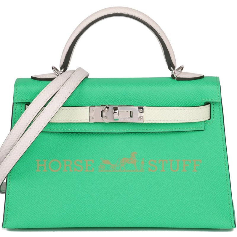 Hermès Kelly Sellier Mini II Limited Edition Tricolor Vert Comics / Vert Fizz / Gris Perle Epsom PHW