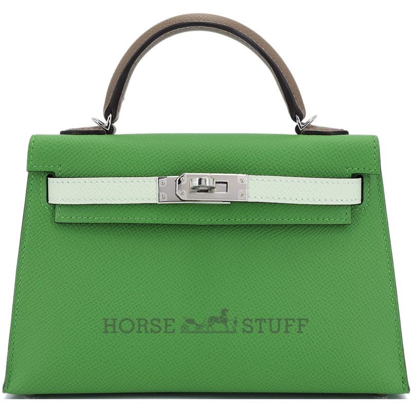 Hermès Kelly Sellier Mini II LIMITED EDITION TRICOLOR Vert Yucca / Etoupe / Vert Fizz Epsom GHW