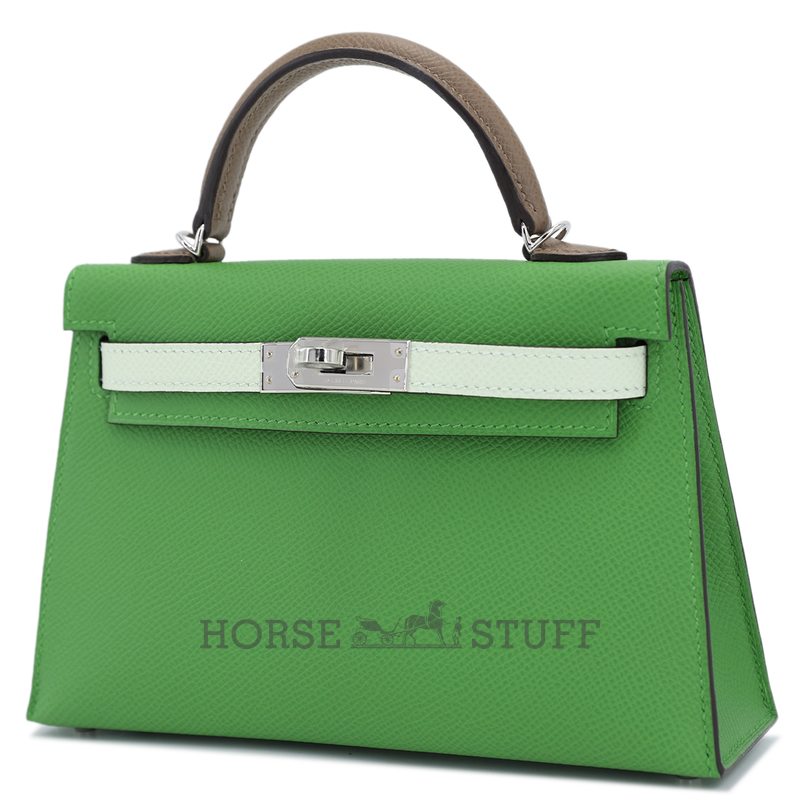 Hermès Kelly Sellier Mini II LIMITED EDITION TRICOLOR Vert Yucca / Etoupe / Vert Fizz Epsom GHW