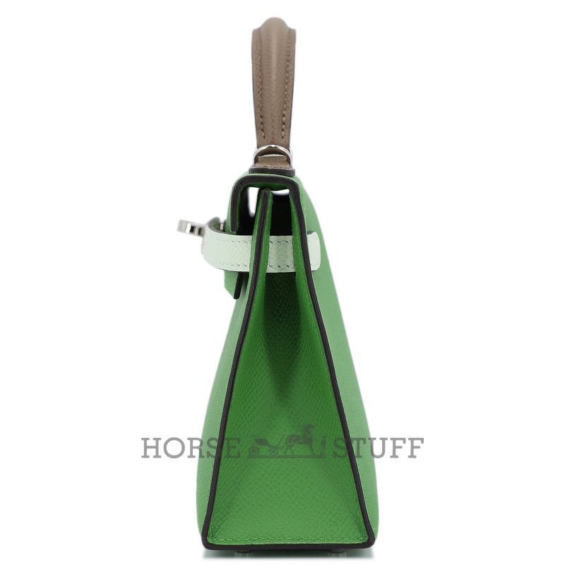 Hermès Kelly Sellier Mini II LIMITED EDITION TRICOLOR Vert Yucca / Etoupe / Vert Fizz Epsom GHW