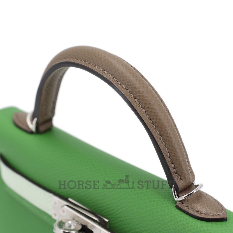 Hermès Kelly Sellier Mini II LIMITED EDITION TRICOLOR Vert Yucca / Etoupe / Vert Fizz Epsom GHW