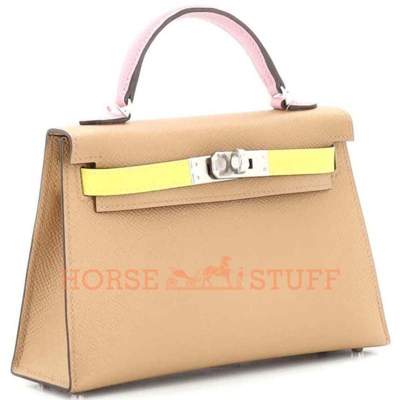 Hermès Kelly Sellier Mini II Limited Edition Tricolor Chai / Mauve Sylvestre / Jaune de Naples Epsom PHW