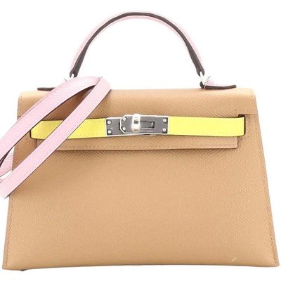 Hermès Kelly Sellier Mini II Limited Edition Tricolor Chai / Mauve Sylvestre / Jaune de Naples Epsom PHW