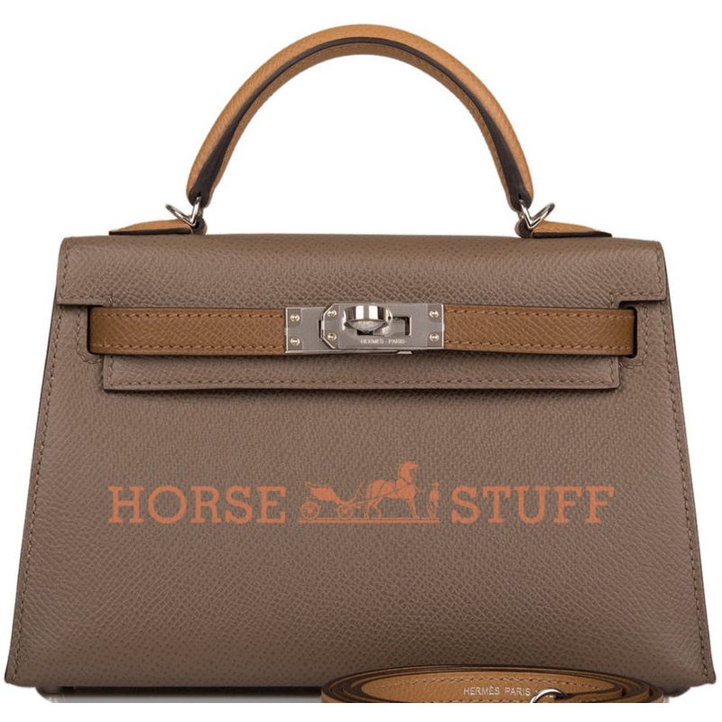 Hermès Kelly Sellier Mini II Limited Edition Tricolor Etoupe / Alezan / Biscuit Epsom PHW