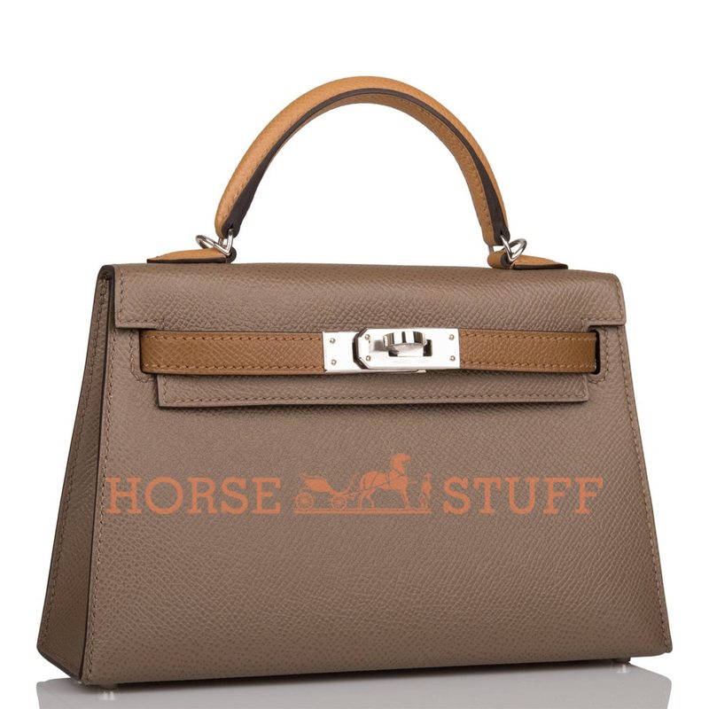 Hermès Kelly Sellier Mini II Limited Edition Tricolor Etoupe / Alezan / Biscuit Epsom PHW