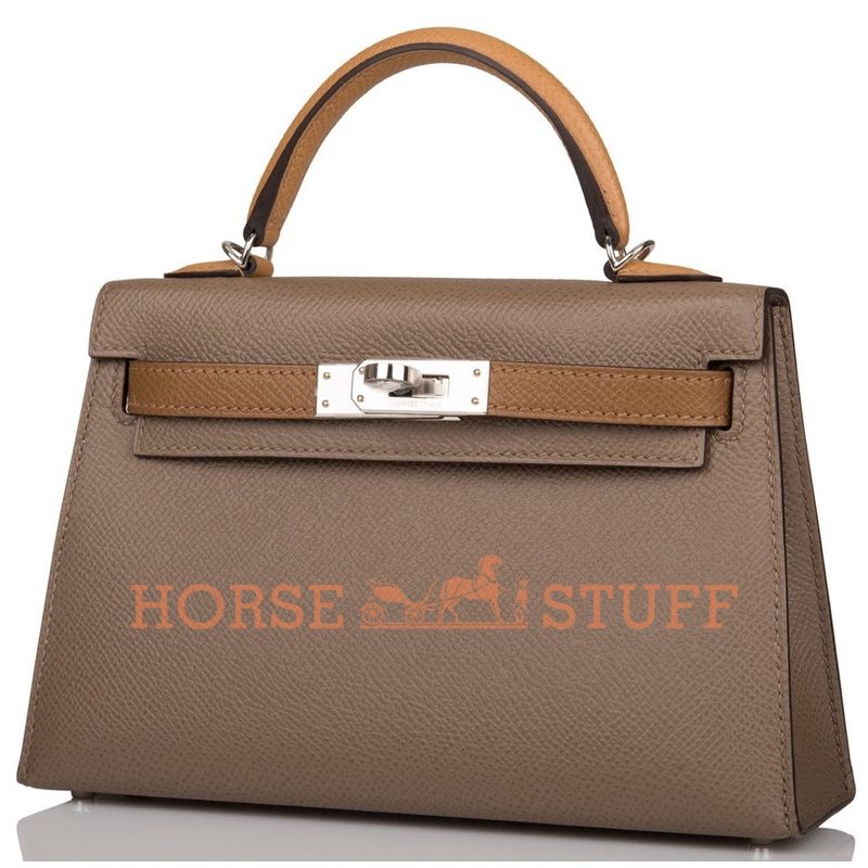 Hermès Kelly Sellier Mini II Limited Edition Tricolor Etoupe / Alezan / Biscuit Epsom PHW