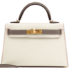 Hermès Kelly Sellier Mini II Special Order HSS Craie / Gris Asphalt with Pink Contrast Stitching Epsom GHW