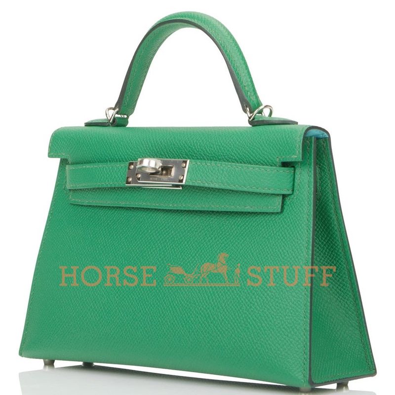 Hermès Kelly Sellier Mini II Verso Cactus / Blue Atoll Epsom PHW