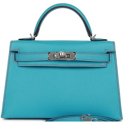 Hermès Kelly Sellier Mini II Verso Blue de Nord / Bougainvillea with Contrast Stitchingl Epsom PHW