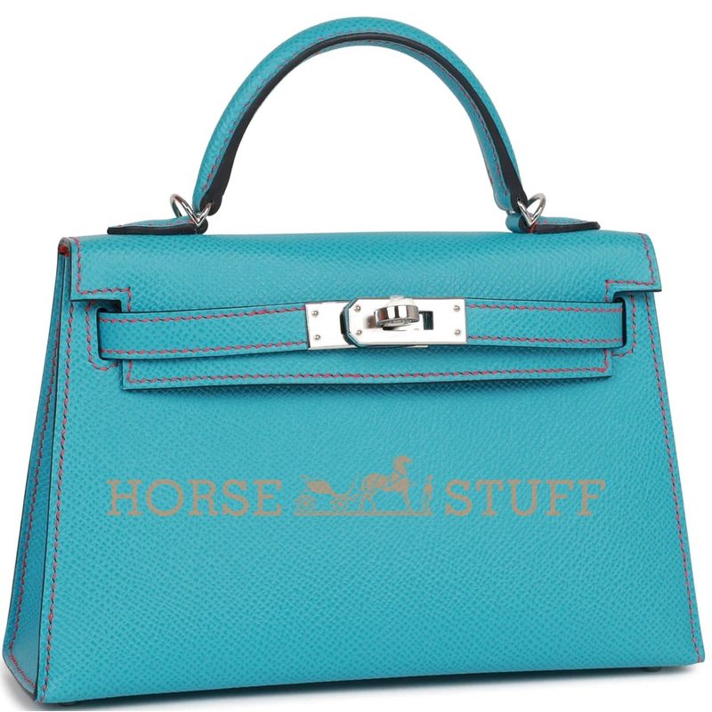 Hermès Kelly Sellier Mini II Verso Blue de Nord / Bougainvillea with Contrast Stitchingl Epsom PHW