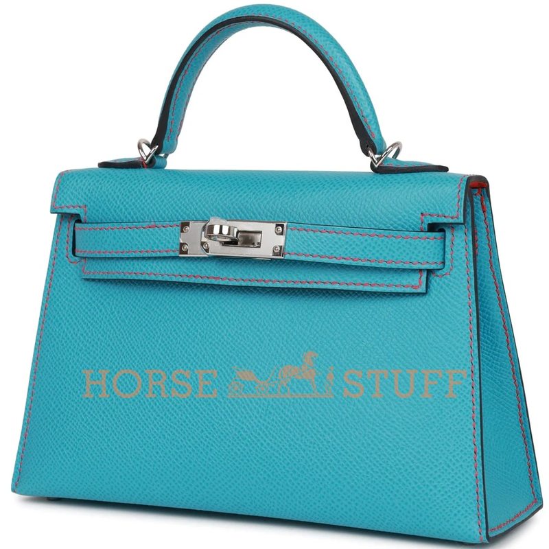 Hermès Kelly Sellier Mini II Verso Blue de Nord / Bougainvillea with Contrast Stitchingl Epsom PHW