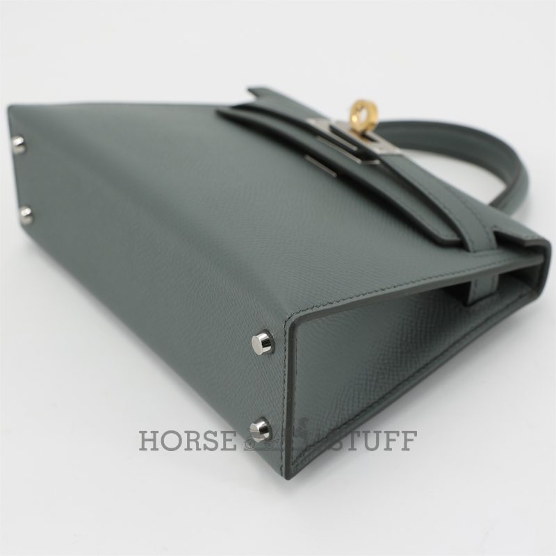 Hermès Kelly Sellier Mini II Vert Amande Epsom Electrum