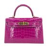 Hermès Kelly Sellier Mini II Rose Scheherazade Lisse Crocodile Alligator GHW