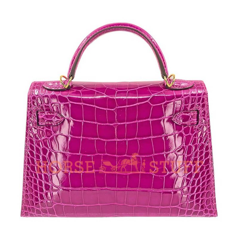 Hermès Kelly Sellier Mini II Rose Scheherazade Lisse Crocodile Alligator GHW