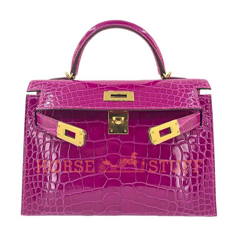 Hermès Kelly Sellier Mini II Rose Scheherazade Lisse Crocodile Alligator GHW