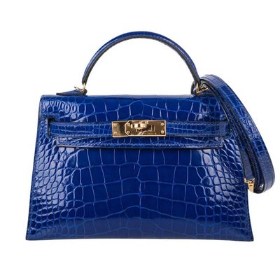 Hermès Kelly Sellier Mini II Blue Electrique Lisse Crocodile Alligator GHW