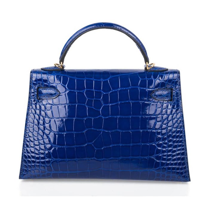 Replica Hermes Kelly Mini II Bag In Blue Atoll Embossed Crocodile Leather