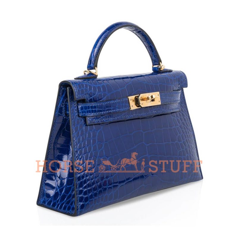 Hermès Kelly Sellier Mini II Blue Electrique Lisse Crocodile Alligator GHW