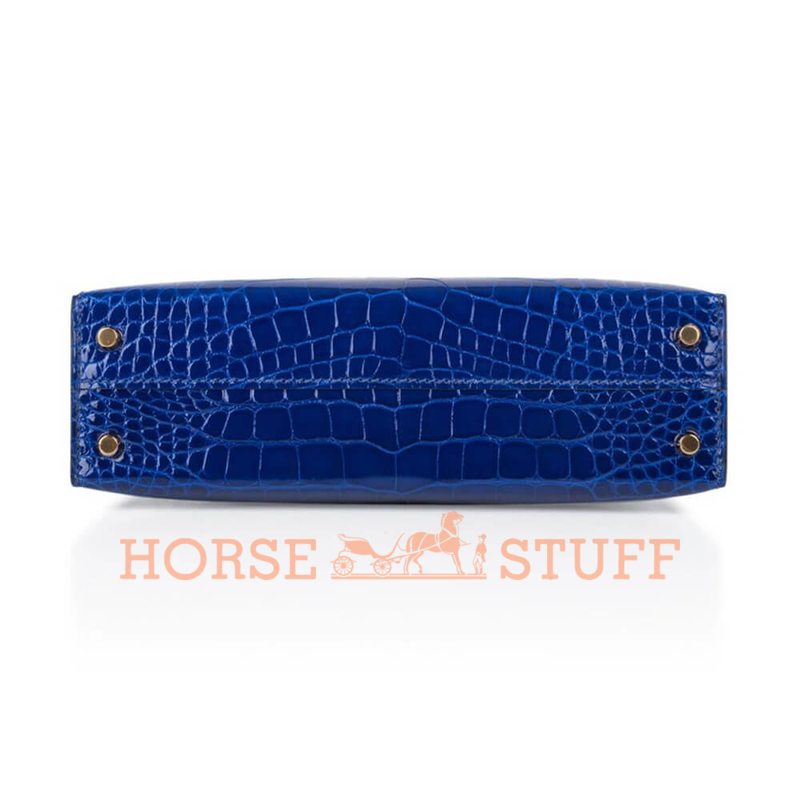 Hermès Kelly Sellier Mini II Blue Electrique Lisse Crocodile Alligator GHW