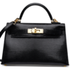 Hermès Kelly Sellier Mini II Black Shiny Niloticus Lizard GHW