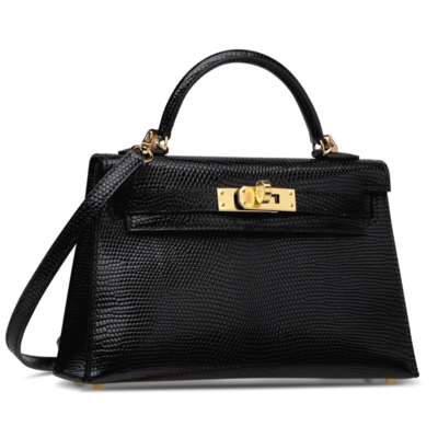 Hermès Kelly Sellier Mini II Black Shiny Niloticus Lizard GHW