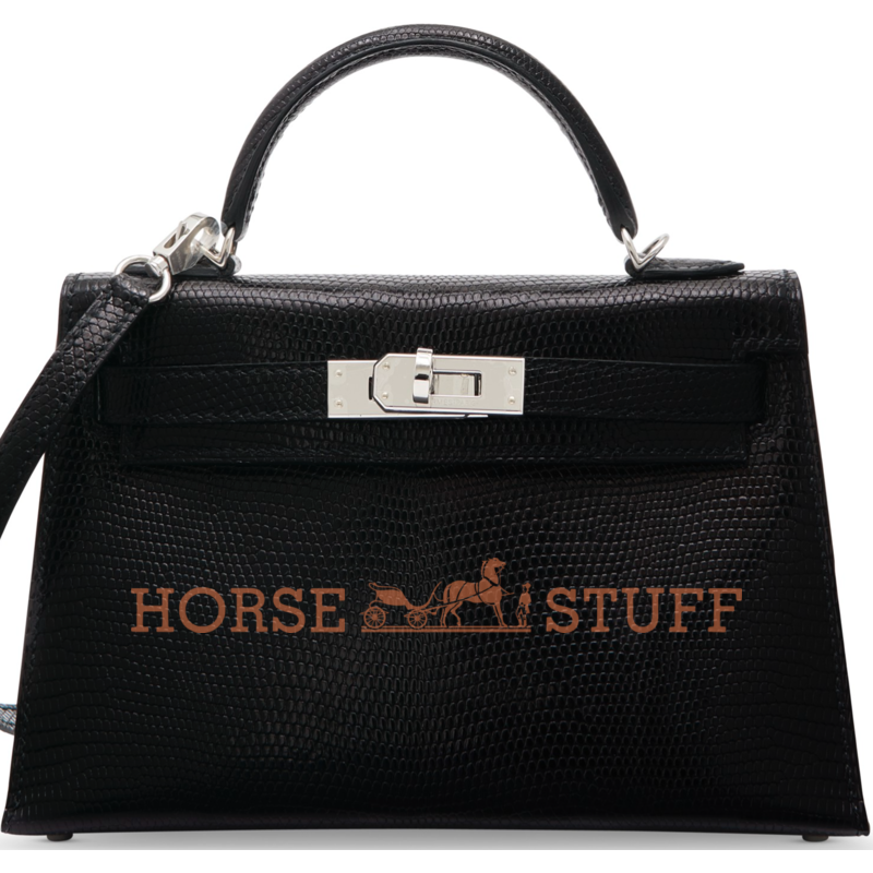 Hermès Kelly Sellier Mini II Black Shiny Niloticus Lizard PHW