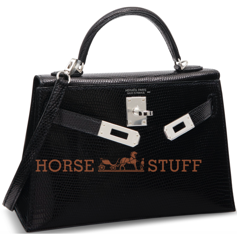 Hermès Kelly Sellier Mini II Black Shiny Niloticus Lizard PHW