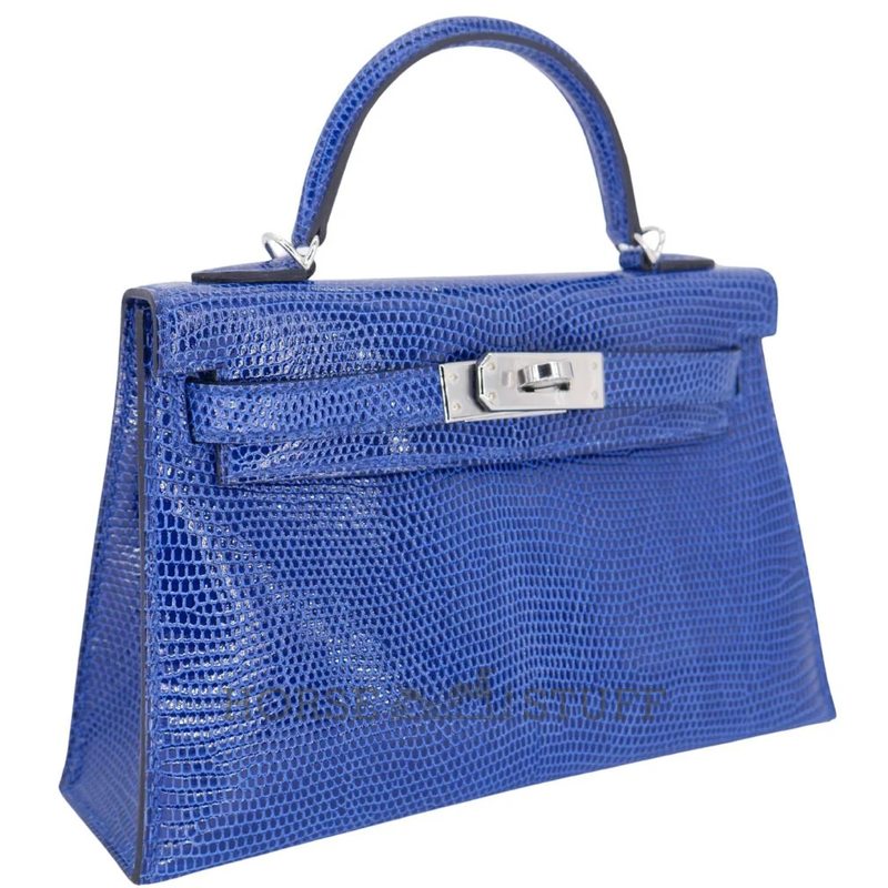 Hermès Kelly Sellier Mini II Blue Sapphire Shiny Niloticus Lizard PHW