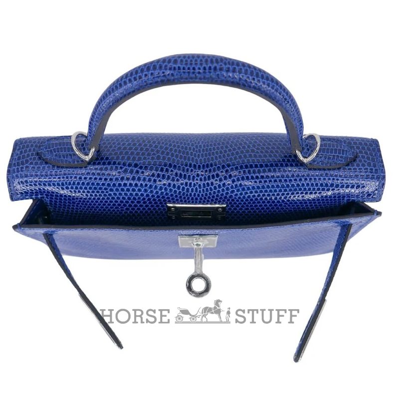 Hermès Kelly Sellier Mini II Blue Sapphire Shiny Niloticus Lizard PHW