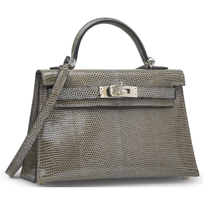Hermès Kelly Sellier Mini II Gris Fonce Shiny Niloticus Lizard PHW