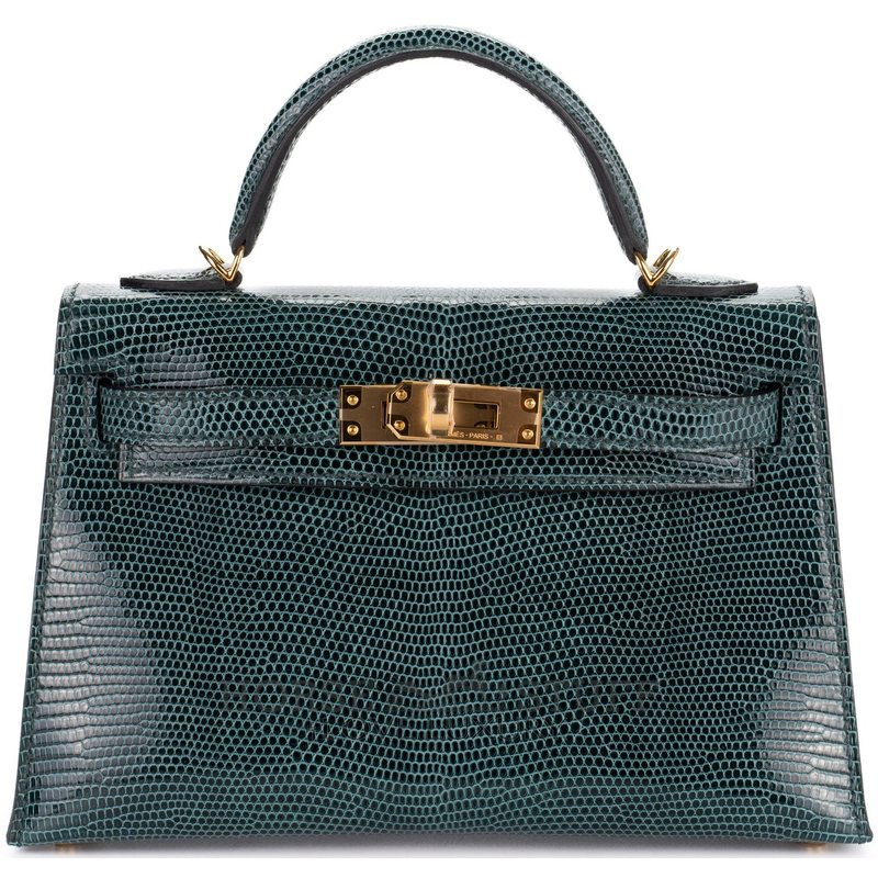 Hermès Kelly Sellier Mini II Vert Cypress Shiny Niloticus Lizard GHW
