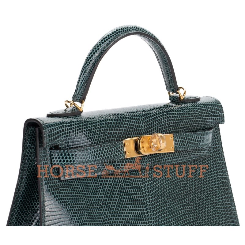 Hermès Kelly Sellier Mini II Vert Cypress Shiny Niloticus Lizard GHW