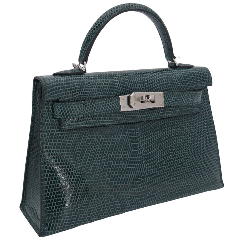 Hermès Kelly Sellier Mini II Vert Cypress Shiny Niloticus Lizard PHW