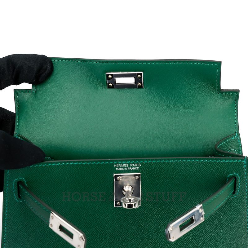 Hermès Kelly Sellier Mini II Vert Moyen Madame PHW