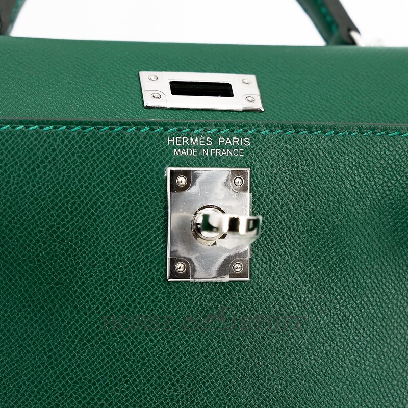 Hermès Kelly Sellier Mini II Vert Moyen Madame PHW