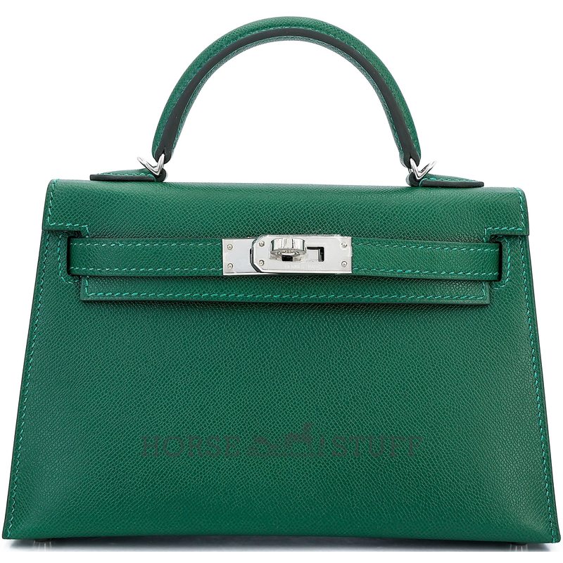 Hermès Kelly Sellier Mini II Vert Moyen Madame PHW