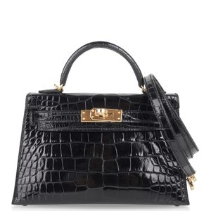 Hermes Kelly 20 Black Alligator Mini Sellier Gold Hardware Limited