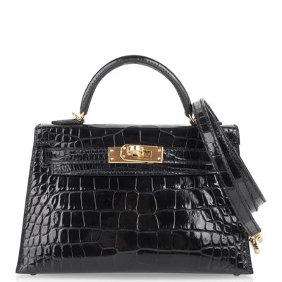 Hermès Kelly Sellier Mini II Black Lisse Crocodile Alligator GHW