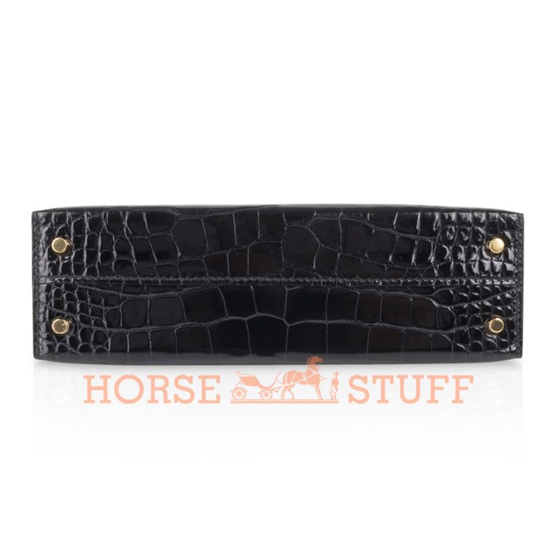 Hermès Kelly Sellier Mini II Black Lisse Crocodile Alligator GHW