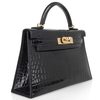 Hermès Kelly Sellier Mini II Black Lisse Crocodile Alligator GHW