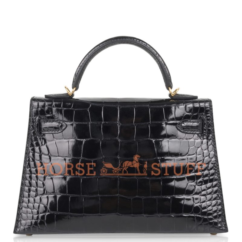 Hermès Kelly Sellier Mini II Black Lisse Crocodile Alligator GHW