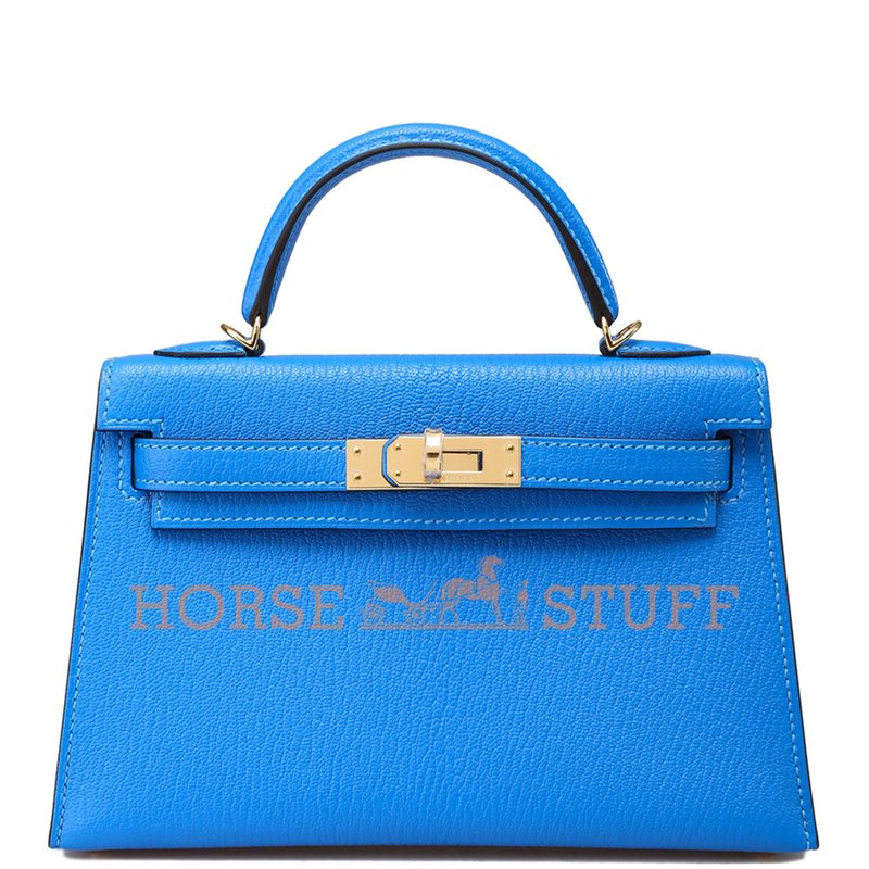 Hermès Kelly Sellier Mini II Blue Hydra Chèvre GHW