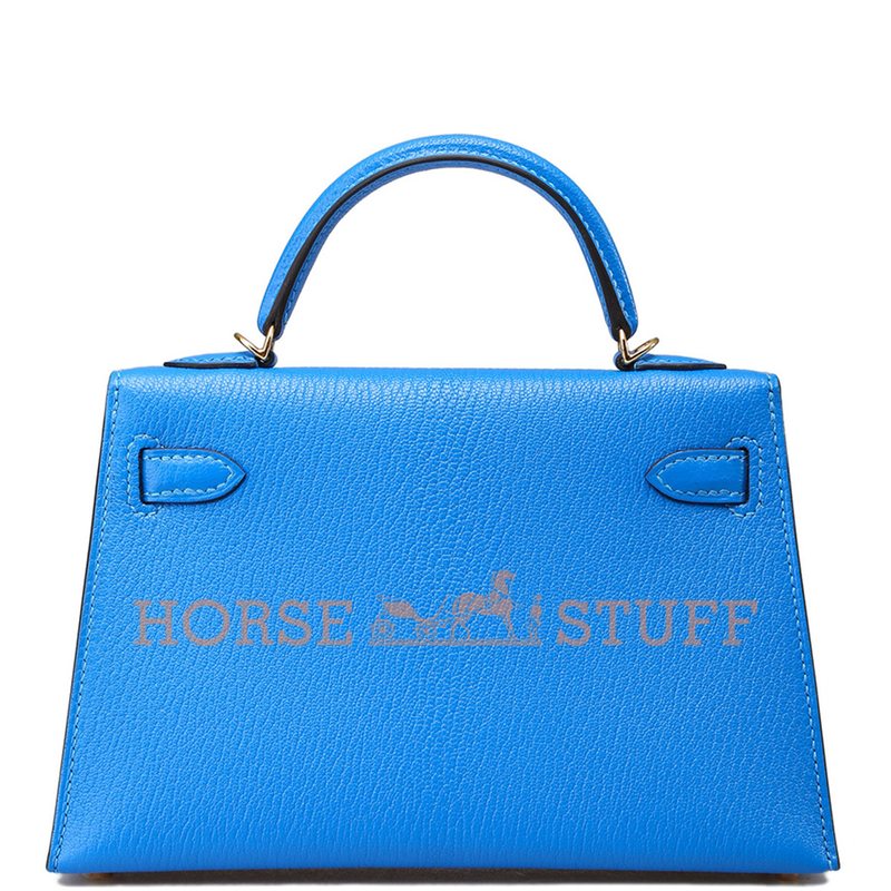 Hermès Kelly Sellier Mini II Blue Hydra Chèvre GHW