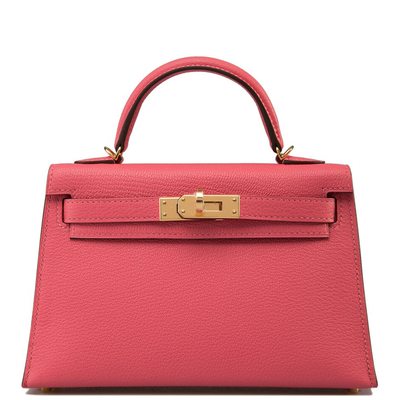 Hermès Kelly Sellier Mini II Rose Lipstick Chèvre GHW