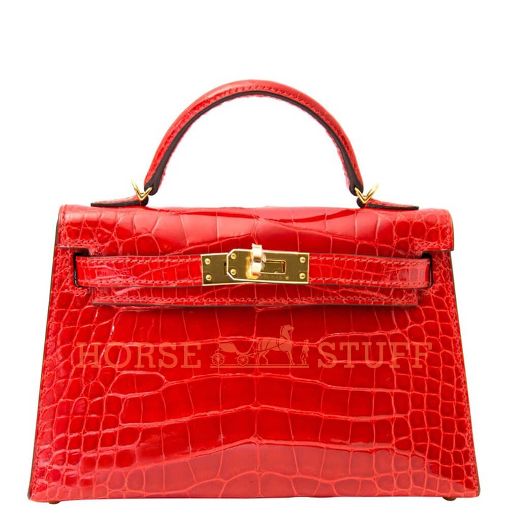 Hermès Kelly Sellier Mini II Geranium Lisse Crocodile Alligator GHW from  100% authentic materials!