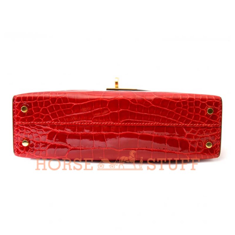 Hermès Kelly Sellier Mini II Geranium Lisse Crocodile Alligator GHW